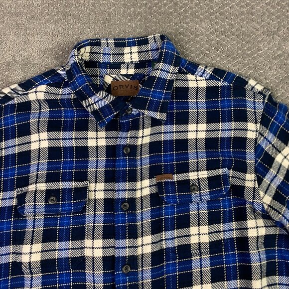 Orvis Flannel Shirt Jacket Shacket Men's XL Blue Plaid Check Cotton - Picture 2 of 12